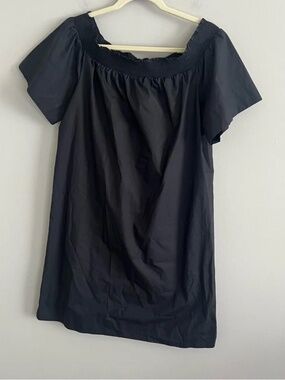 NEW J Crew Off Shoulder Cotton Poplin Dress Solid Black Women's Size 12